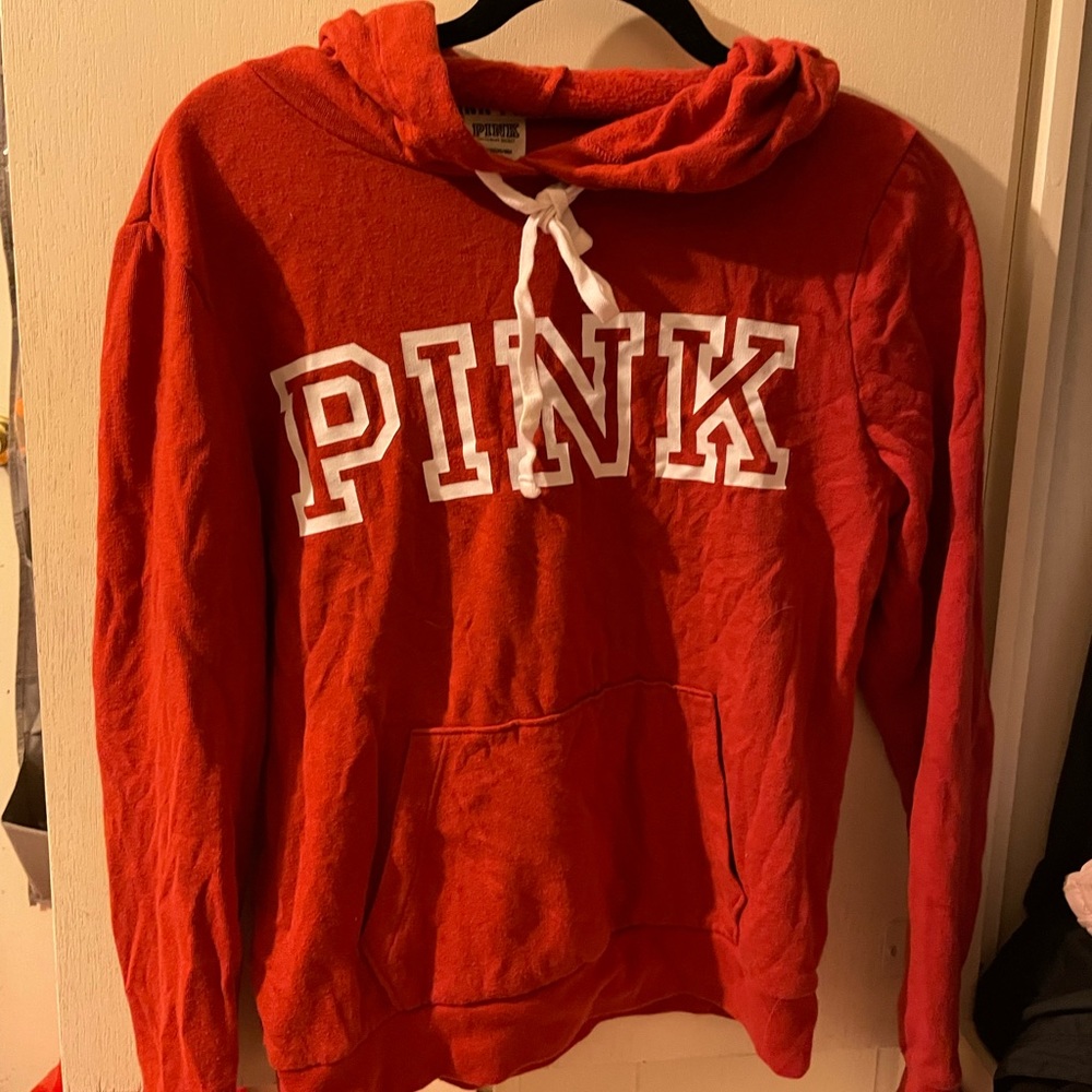 red victoria secret pink light hoodie
